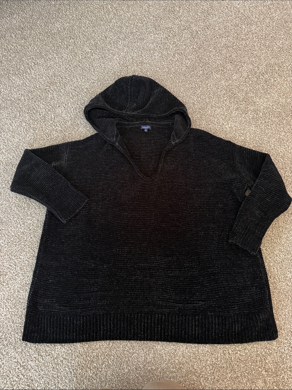 Splendid Black V-Neck Hooded Knit Sweater